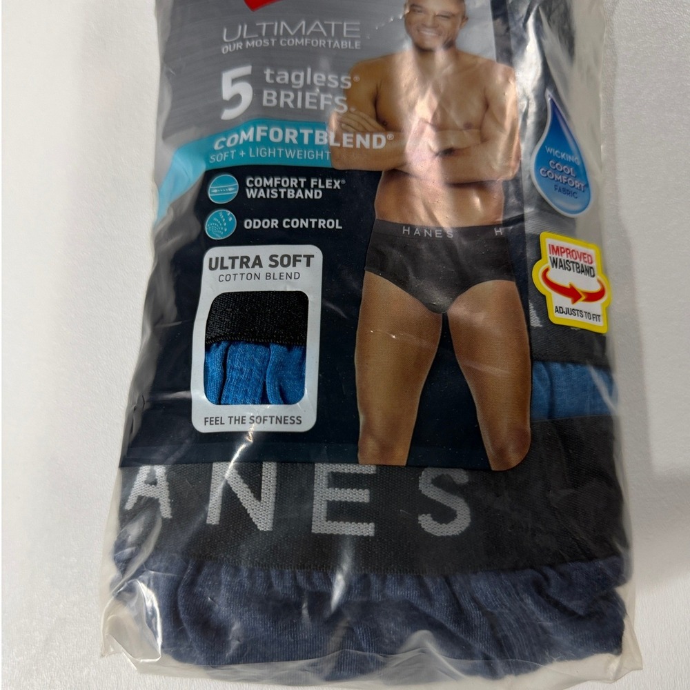 Hanes Ultimate ComfortBlend Mens 5 Pack Tagless Briefs Blue Black L 36-38 NEW - Picture 4 of 6
